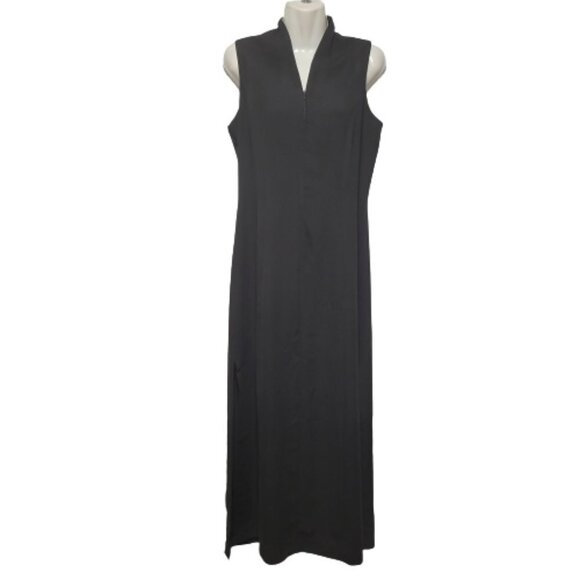 Sleeveless Black Maxi Front Zipper Long Dress Side Slits Size M/L - Picture 6 of 16